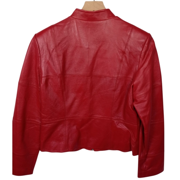 Women's Lamb Skin Red Leather Jacket Size 10 Pit to Pit 19in 22in in lenght - Picture 2 of 7